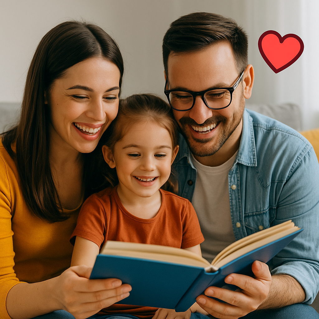 Família feliz lendo juntos